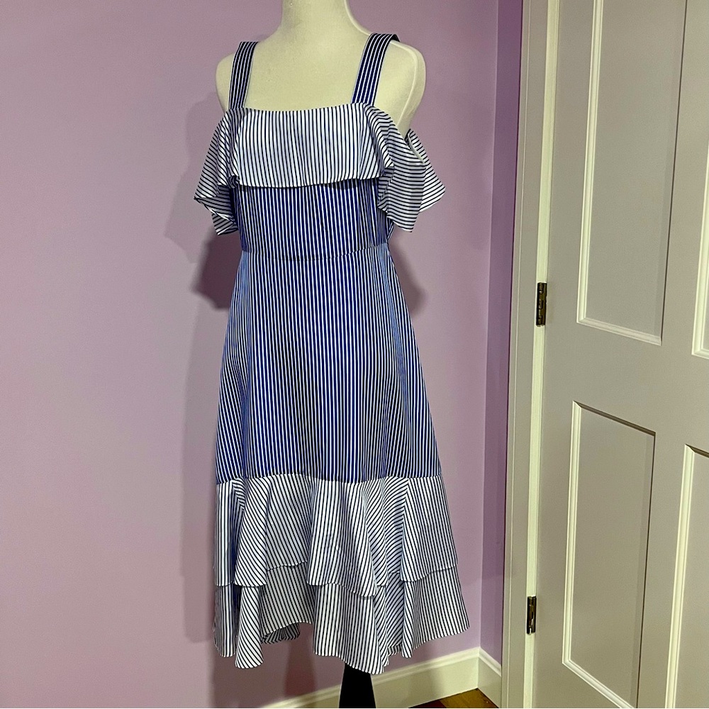 J. Crew Silk Ruffle Cold Shoulder Midi Dress, 2